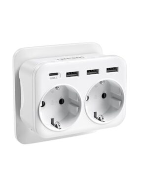 LENCENT Ladron Enchufe 4000W, 6 en 1, 2 Tomas de CA, 3 USB y 1 Tipo C, Multiple Pared, Cargador de Móvil, Adecuedo Familia, Cocina y Oficina