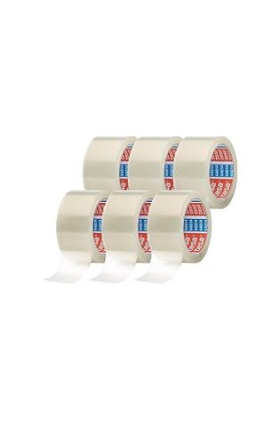 tesapack - Cinta Adhesiva Universal para Embalar, Sellar y Empaquetar - Resistente al Desgarro y a los Rayos UV - 66 m x 50 mm - Paquete de 6 Rollos - Transparente