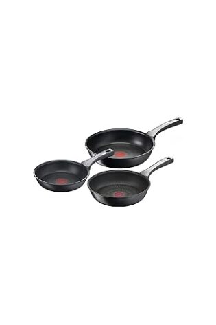 Tefal Unlimited On - Juego de 3 Sartenes 20/24/28 cm, Apto inducción, antiadherente, revestimiento titanio, Thermo-signal, sin PFOA, apto lavavajillas y horno, acero inoxidable