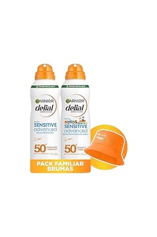 Garnier Delial Edición Limitada Pack Brumas con Regalo: Bruma Solar Adulto Muy Alta Protección FPS 50+ 150 ml + Bruma Solar Niño Muy Alta Protección FPS 50+ 150 ml + Gorro Delial de Regalo