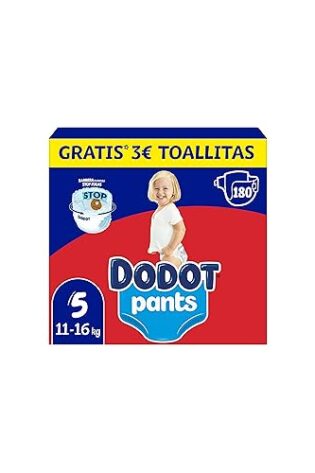 Dodot Bebé Pants Pañales, Talla 5, 12-17 kg, 180 Pañales, Pañal-Braguita con Ajuste 360° Anti-Fugas, Pack Mensual