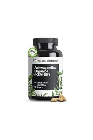 Ashwagandha KSM-66® ecológica - 600 mg de extracto de raíz de ashwagandha orgánica - Raíz del sueño de la India - 180 cápsulas - Probada en laboratorio, vegana y sin aditivos