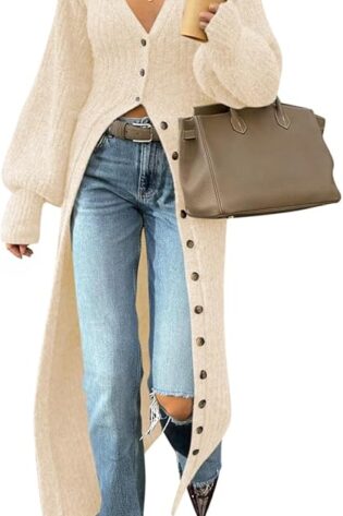 Saodimallsu Cárdigan largo para mujer, cuello e...