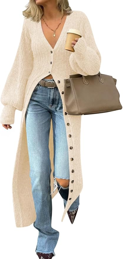 Saodimallsu Cárdigan largo para mujer, cuello e… Otros Ofertas Outlet Saodimallsu Cárdigan largo para mujer, cuello e...