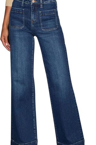 KUNMI Jeans de pierna ancha para mujer, cintura