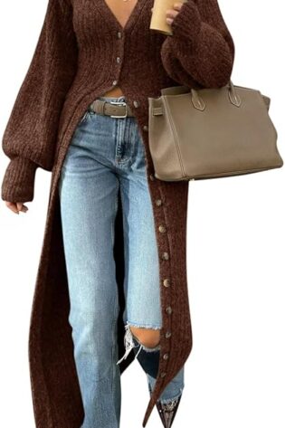 Saodimallsu Cárdigan largo para mujer, cuello e...