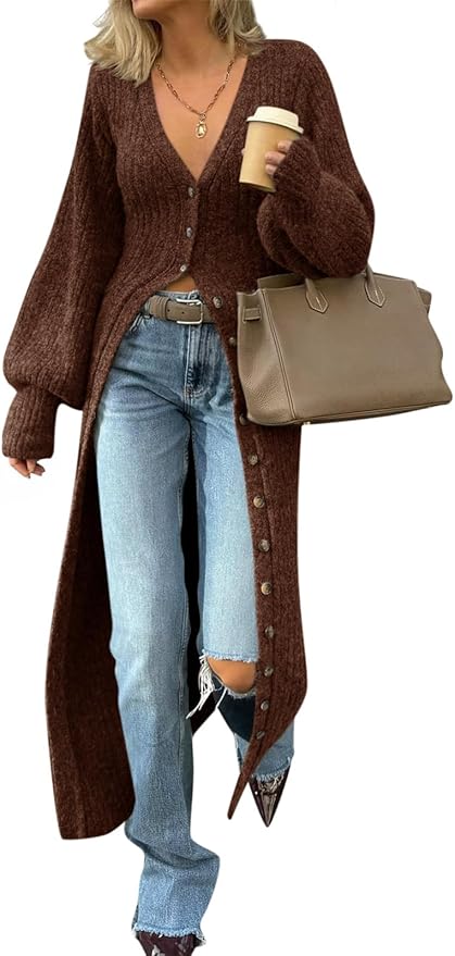 Saodimallsu Cárdigan largo para mujer, cuello e… Otros Ofertas Outlet Saodimallsu Cárdigan largo para mujer, cuello e...