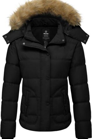 wantdo Abrigo de invierno con capucha para mujer,