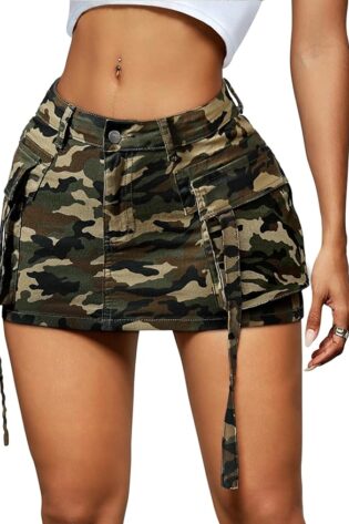 Falda cargo para mujer, minifalda vaquera de ci...