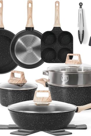 Juego de 17 ollas y sartenes antiadherentes, ut...