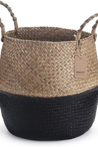 Cesta Mimbre Seagrass Negro Decoración Plantas