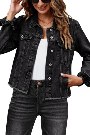 luvamia Chaqueta de mezclilla para mujer, chaqu...