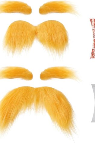 2 bigotes amarillos y cejas con cinta de