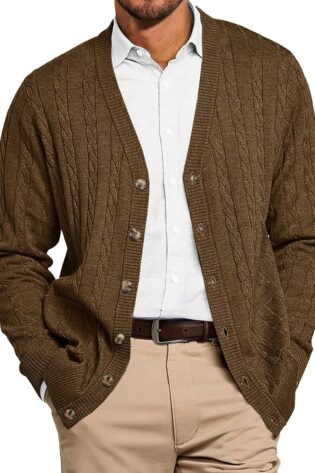 Runcati Suéter de punto trenzado para hombre, c...