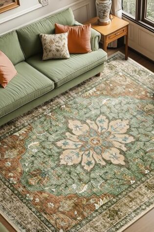 Alfombra de 8 x 10 pies, lavable, antideslizante,