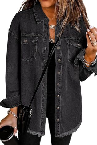 Vetinee - Chaqueta de mezclilla de gran tamaño