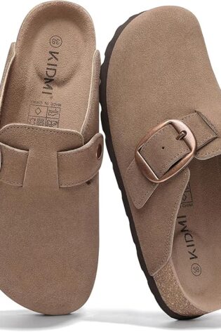 KIDMI Zuecos de gamuza genuina para mujer, espuma