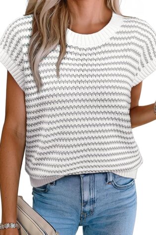 EVALESS Suéter para mujer, chaleco a rayas, cam...