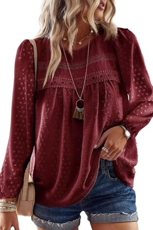 Blusas de otoño para mujer, cuello redondo, manga