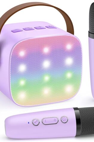 Mini máquina de karaoke con 2 micrófonos inalám...