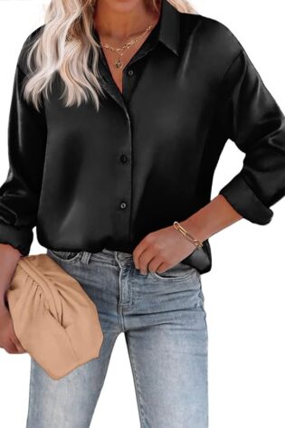 Chigant - Camisa sedosa de satén para mujer;