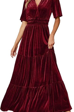Amegoya Vestido largo de terciopelo de manga corta