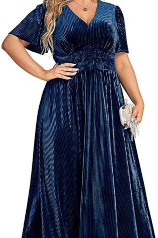 Simplee - Vestido largo de terciopelo con cuello