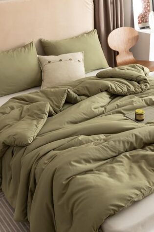 ROSGONIA Juego de edredón tamaño King, color verde