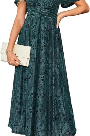 Simplee - Vestido largo de terciopelo con cuello