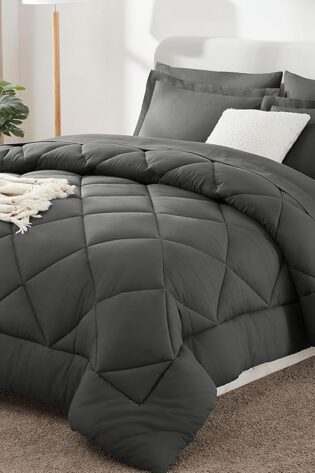 CozyLux Juego de edredón tamaño King, gris oscuro,