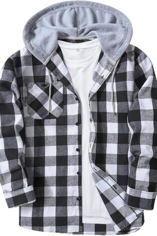 SCODI Camisa de franela con capucha para hombre,