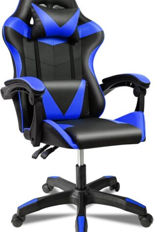 Silla Gaming Ergonómica Reclinable con Cojín Lumbar y Cervical | Altura Ajustable, Reposabrazos Acolchados, Ruedas 360° | Ideal para Oficina, Escritorio, Teletrabajo, Estudio, Juego, Ordenador