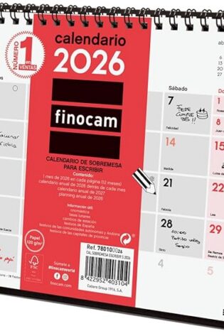 Finocam - Calendario de sobremesa para escribir 2026 Mes Vista Enero - Diciembre (12 meses) | Calendario 2026 para anotar | Planificador mensual Neutro - Español