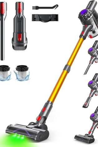 Aspiradora sin Cable,35kPa Aspirador de Mano,6 en 1 Inalámbrica con 35minutos de autonomía y batería extraíble,Aspirador Escoba Ideal para Pelo de Mascota/Alfombra/Suelo Duro&Oro