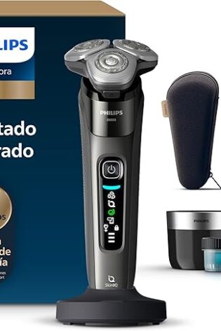 Philips i9000, Afeitadora Eléctrica Hombre, Máquina de Afeitar Barba en Seco y Mojado, Tecnología SkinIQ, Base de Carga, Recargable, Estuche de Viaje, Centro de limpieza, X9002/30