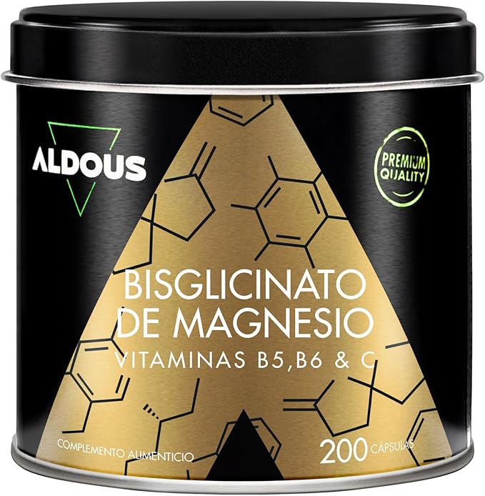 Magnesio Bisglicinato - 200 Cápsulas - Vitamina C, B6, B5 - Bisglicinato de Magnesio Alta Biodisponibilidad - Vitaminas para el Cansancio - Huesos, Articulaciones, Músculos - Glicinato - ALDOUS