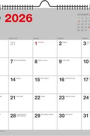 Miquelrius - Calendario 2026 de pared Basic, Organizador anual A3: 420 x 296 mm, Con espacio para anotar, Encuadernación espiral doble, Planificador 12 meses, Español