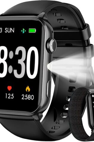 IOWODO Reloj Inteligente Hombre Mujer, Smartwatch Hombre con Linterna, 1.91" Reloj Deporte con Llamadas, 2 Correas, Monitor Cardíaco 24h/SpO2/Sueño, IP68 Impermeable Smartwatch para Android iOS