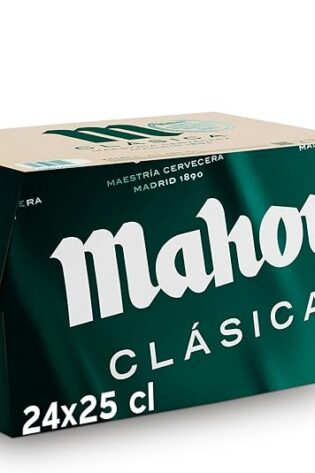 Mahou Clásica, Pack 24 Botellas x 25cl, Cerveza Dorada Lager, Auténtica Cerveza Mahou Con Sabor Suave, 4.8% Vol. Alcohol, El embalaje puede variar