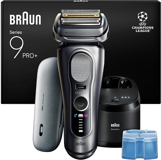 ¿Estás listo para la mejor experiencia de afeitado de tu vida? Descubre el Braun Afeitadora Eléctrica Hombre Series 9 PRO+, Máquina De Afeitar Barba En Seco Y En Mojado Con Tecnología 5+1, Inalámbrica, 60 Min De Uso, Centro De Limpieza, Estuche De Carga, 9677CCE, Plata