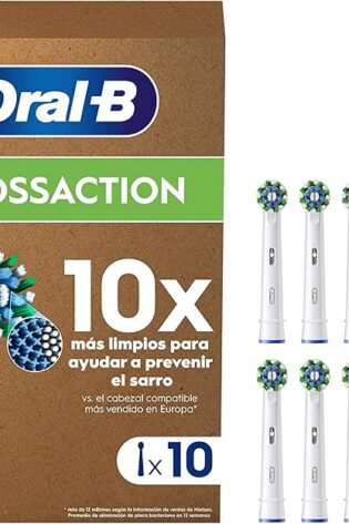 Oral-B Pro CrossAction Cabezales De Recambio ORIGINALES para Cepillo de Dientes Eléctrico Oral-B Pro, Pack de 10 Recambios Con Indicador De Uso, Blanco (Tamaño Buzón)