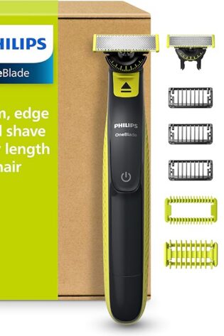 Philips OneBlade 360 Auténtico Barbero, afeitadora y recortadora eléctrica facial y corporal, 3x 360 cuchillas, 3x peine para barba incipiente (1,3,5mm), 1x kit corporal, QP2824/31