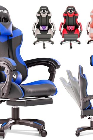 JUPPLIES Silla Gaming Profesional con Masajeador - Silla de Oficina Ergonómica con Reposapiés, Altura Regulable y Respaldo Abatible - Silla Gamer para Juegos