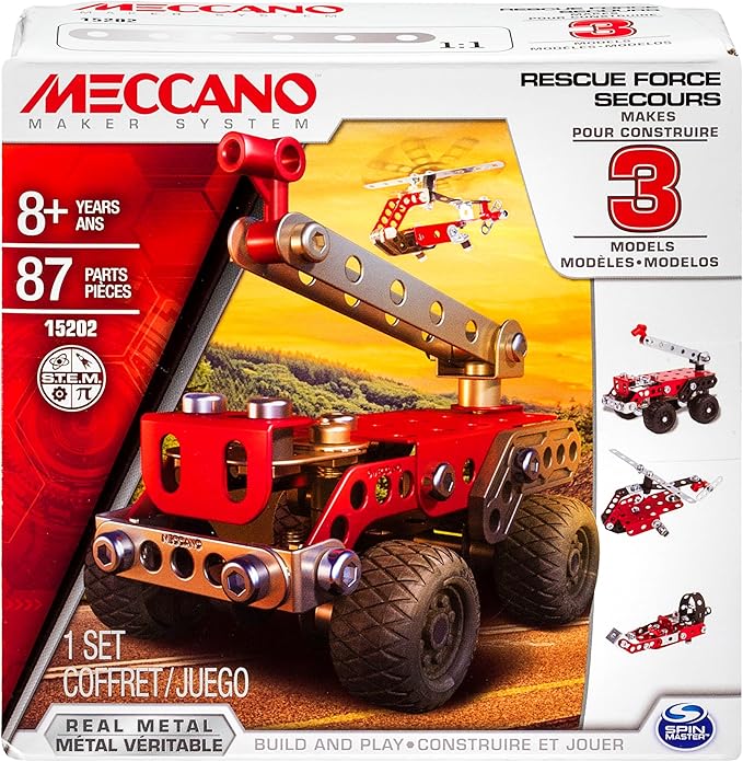 Meccano - 3 Modelos de Coches de Emergencia: El Juego de Construcción Ideal para Niños y Adultos