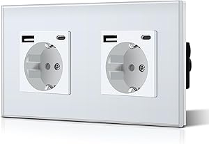 BSEED Enchufe de Pared con USB C,Enchufes Dobles Empotrados con Cristal,Toma de