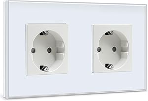BSEED Enchufe de Pared Doble,Schuko Enchufe Doble con Panel de Cristal
