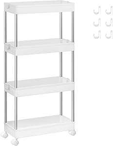 SONGMICS Carro de Almacenamiento de 4 Niveles, Carrito con Ruedas, Carro de