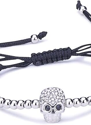 Unendlich U - Pulsera Trenzada con calavera de aleación con circonitas redondas, ajustable, para mujer y niños