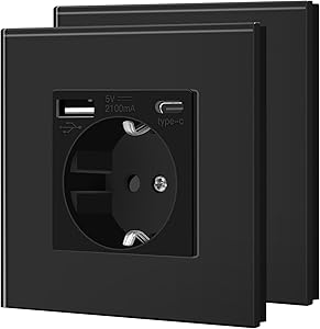 BSEED Enchufe de Pared con USB C,Enchufe Estándar Schuko con Cristal,3 EN
