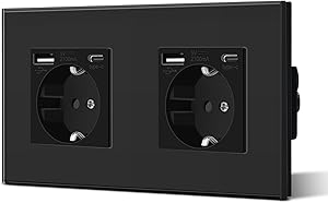 BSEED Enchufe de Pared con USB C,Enchufes Dobles Empotrados con Cristal,Toma de